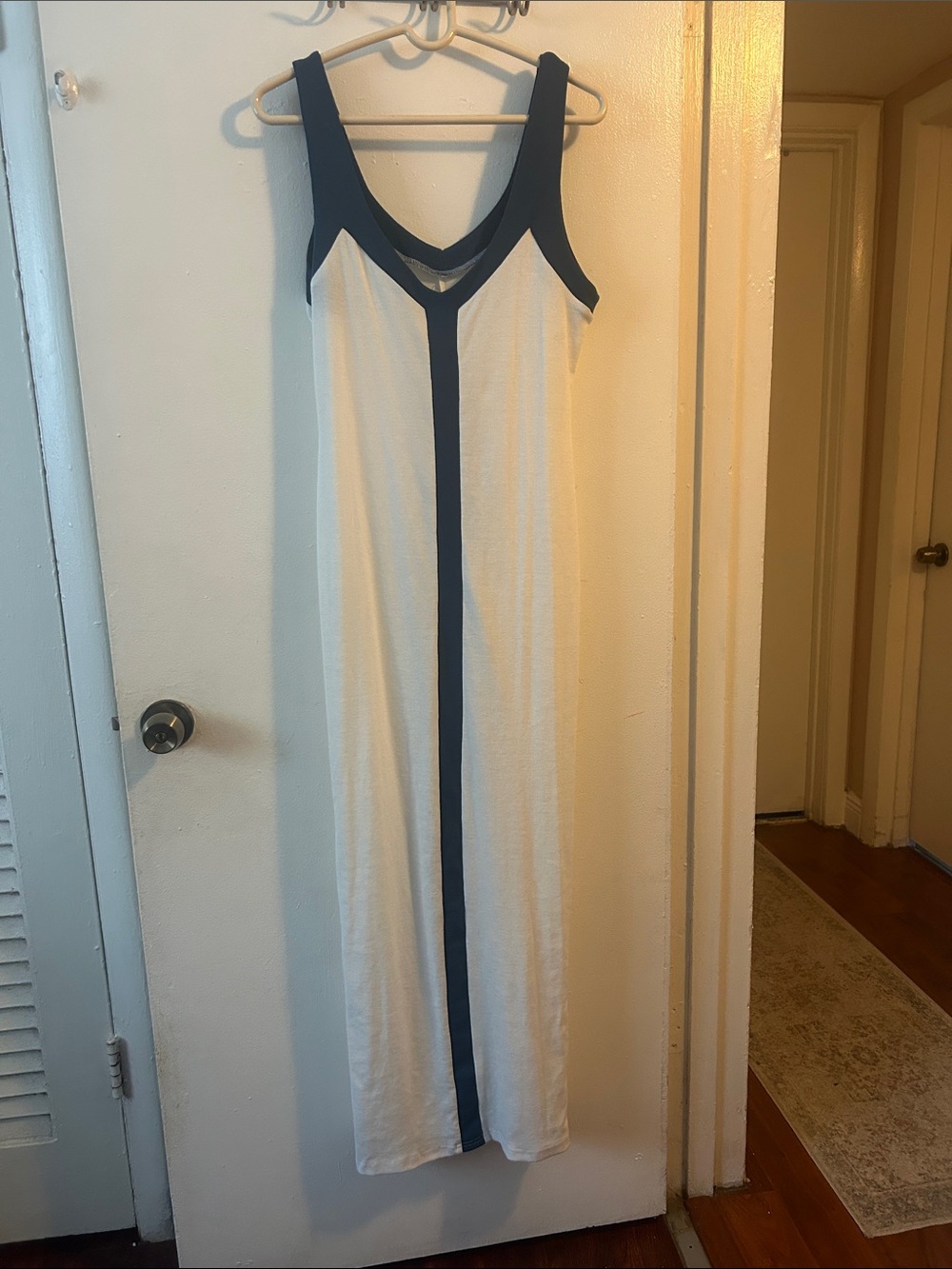 Sleeveless White Maxi Dress with teal Trim